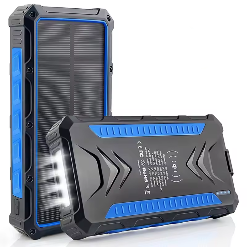 36000mAh Solar Battery Pack with Flashlight - Quick Charge Capability