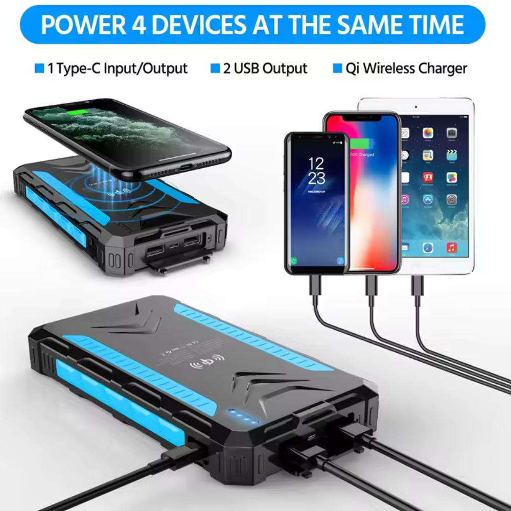 36000mAh Solar Battery Pack with Flashlight - Quick Charge Capability