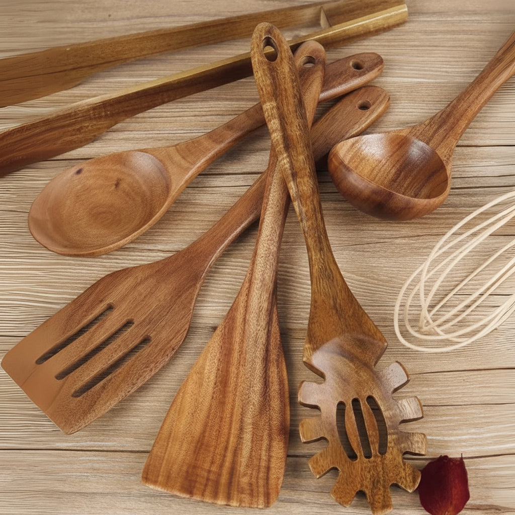 Essential Wooden Kitchen Utensils Set - Scratch-Free & Heat-Resistant