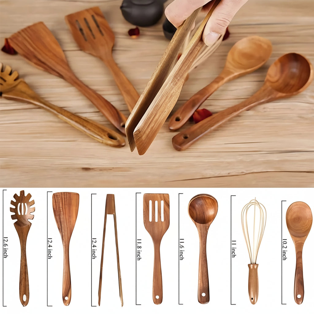 Essential Wooden Kitchen Utensils Set - Scratch-Free & Heat-Resistant