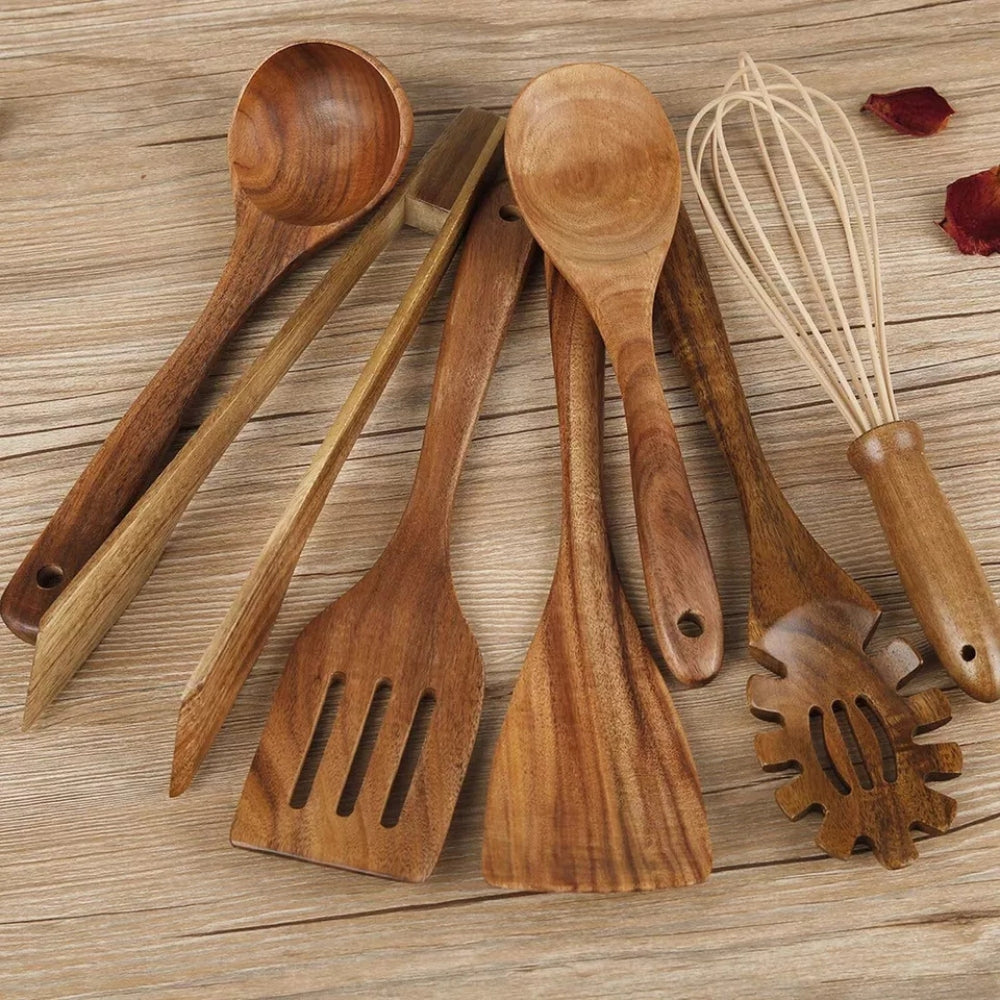 Essential Wooden Kitchen Utensils Set - Scratch-Free & Heat-Resistant
