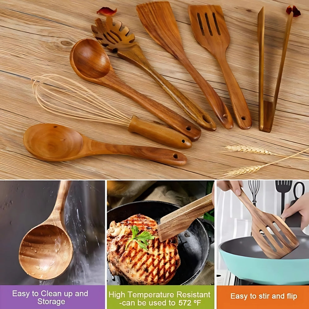 Essential Wooden Kitchen Utensils Set - Scratch-Free & Heat-Resistant