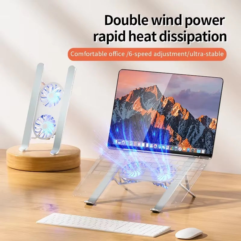 Ergonomic Laptop Desk Stand with Dual Cooling Fans - Adjustable Riser