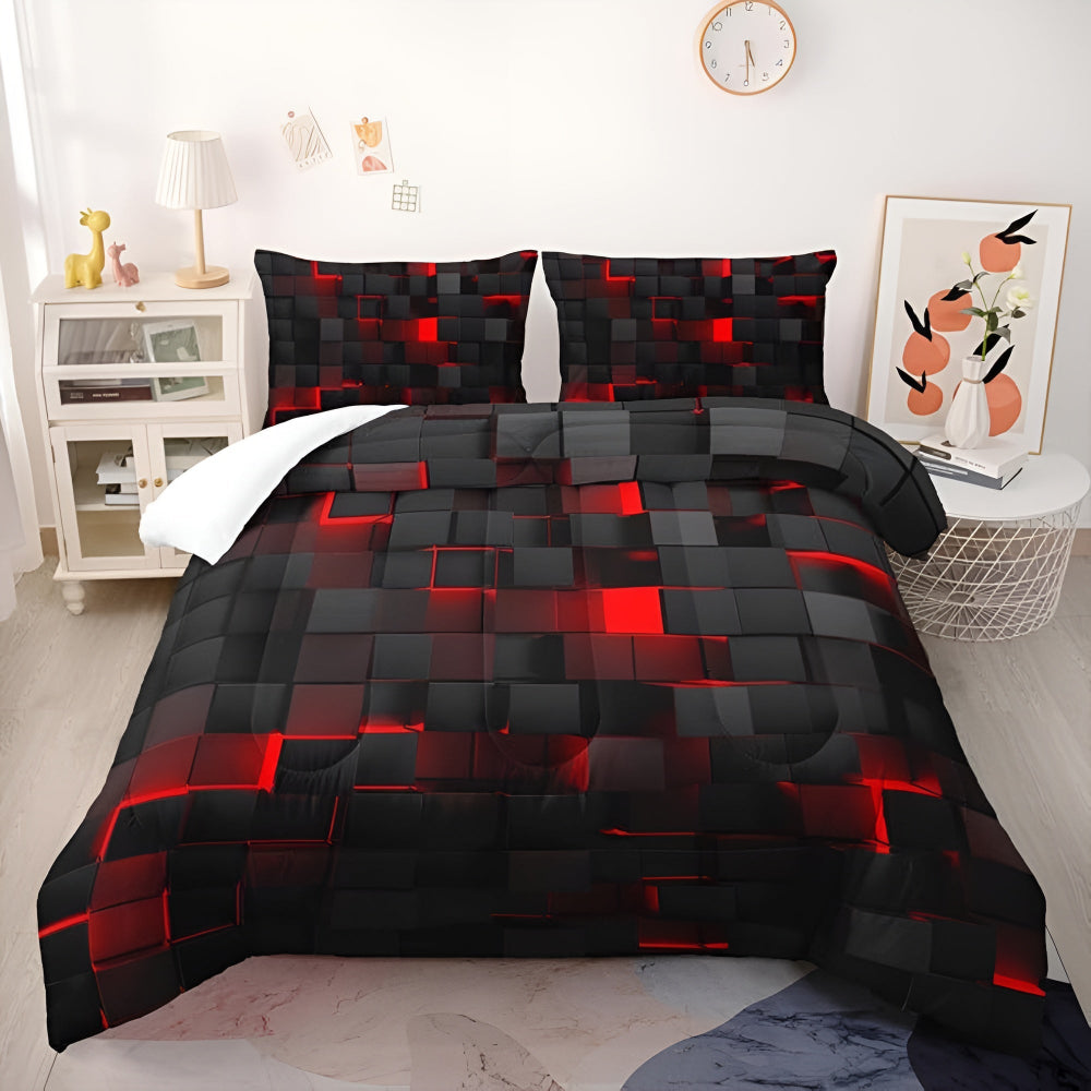 Vibrant 3D Grid Bedding Set for Contemporary Bedrooms