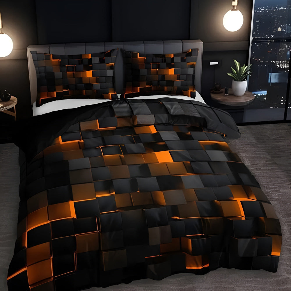 Vibrant 3D Grid Bedding Set for Contemporary Bedrooms