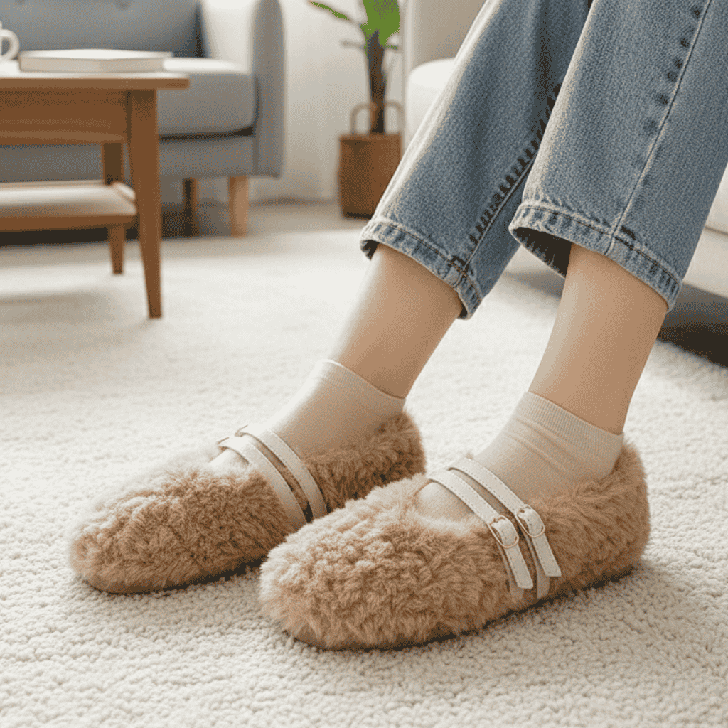Chic Comfort Wool-Fur Slip-On Loafers for Women with Stylish Accents
