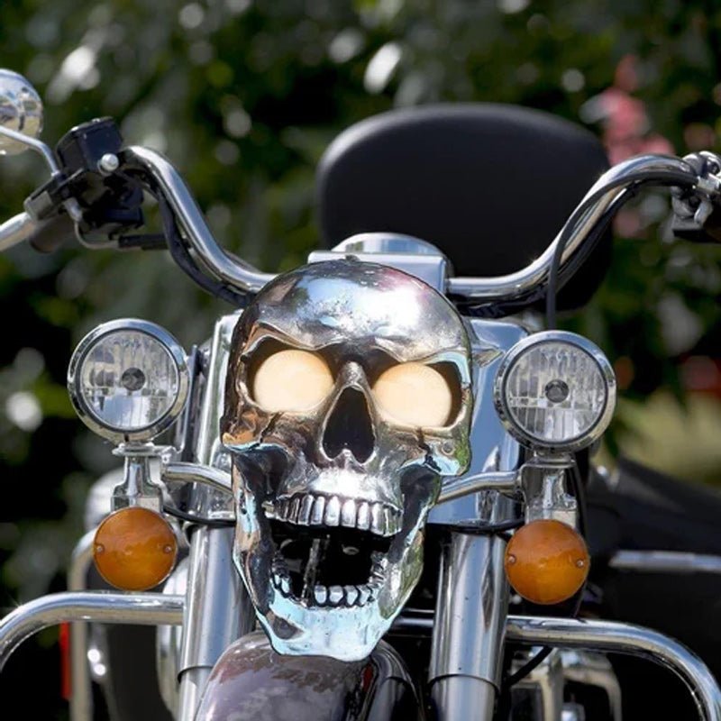 Chrome Glow Skull Motorcycle Lamp with LED Eyes