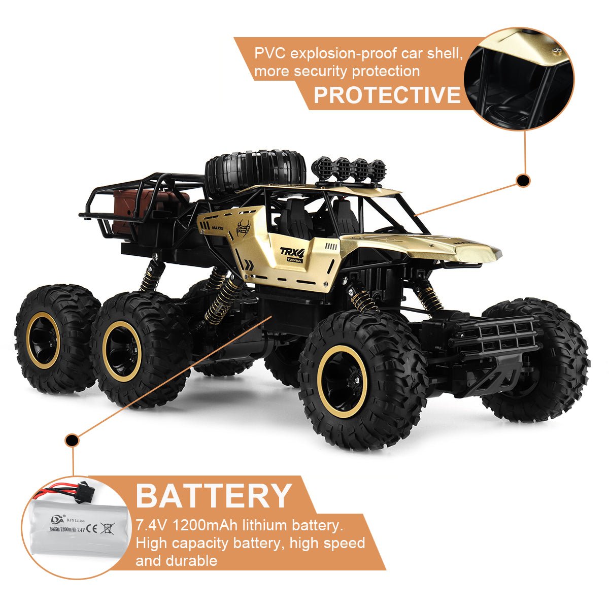 TrailBlazer 6WD Remote-Controlled Monster Truck with LED Lights