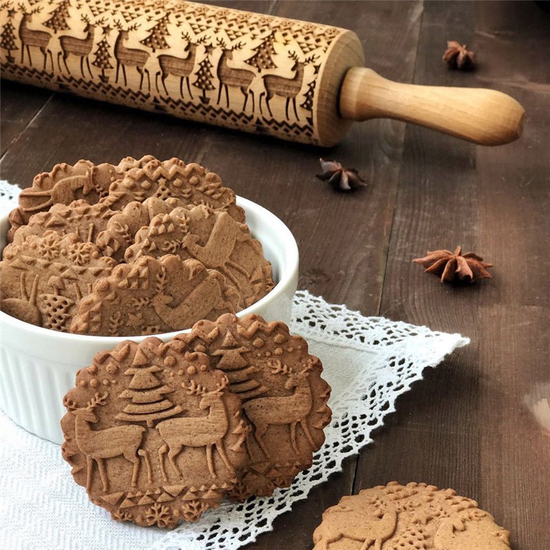 FestiveCraft Artisan Rolling Pin with Holiday Embossing
