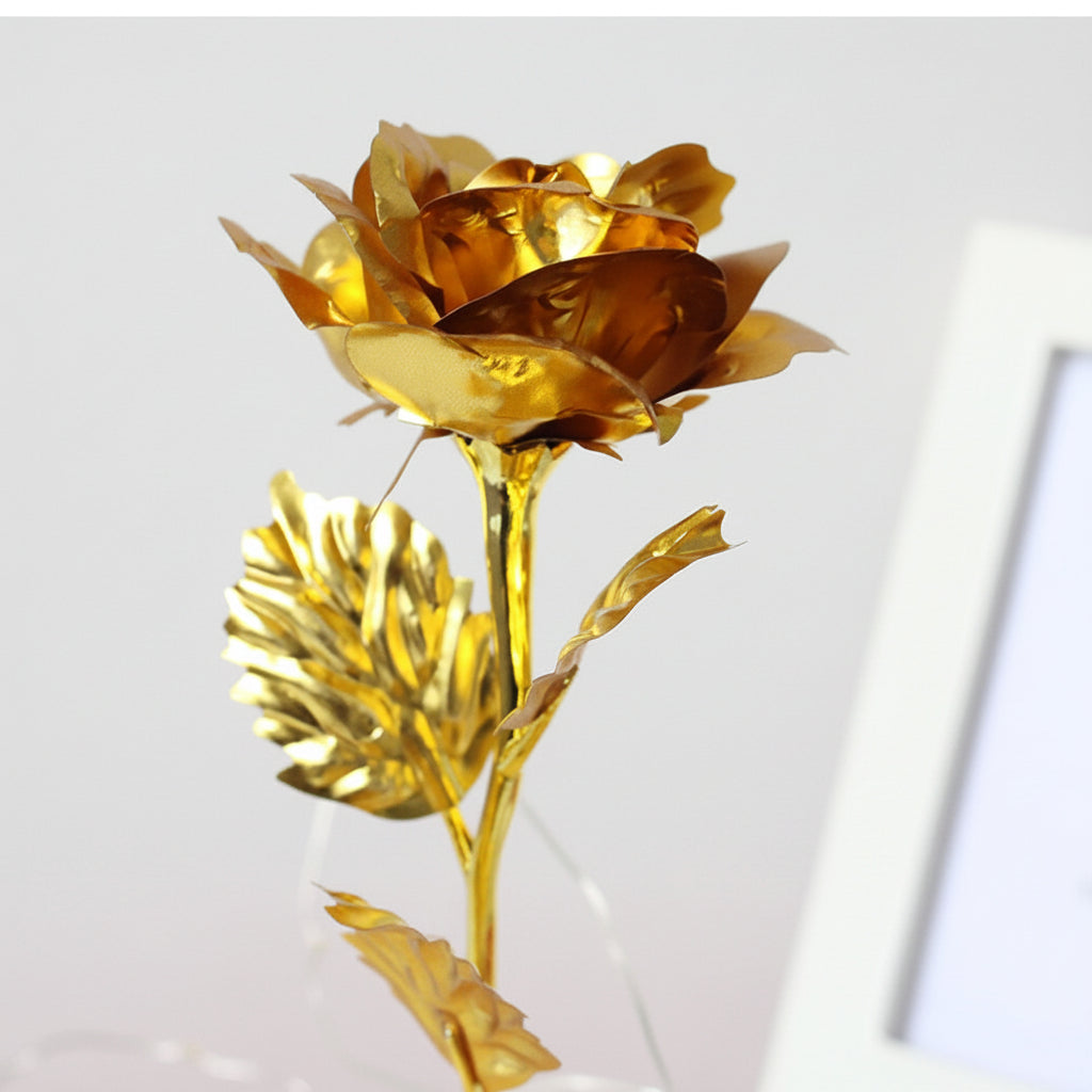 Eternal Rose Table Lamp with Wooden Base and LED Glow