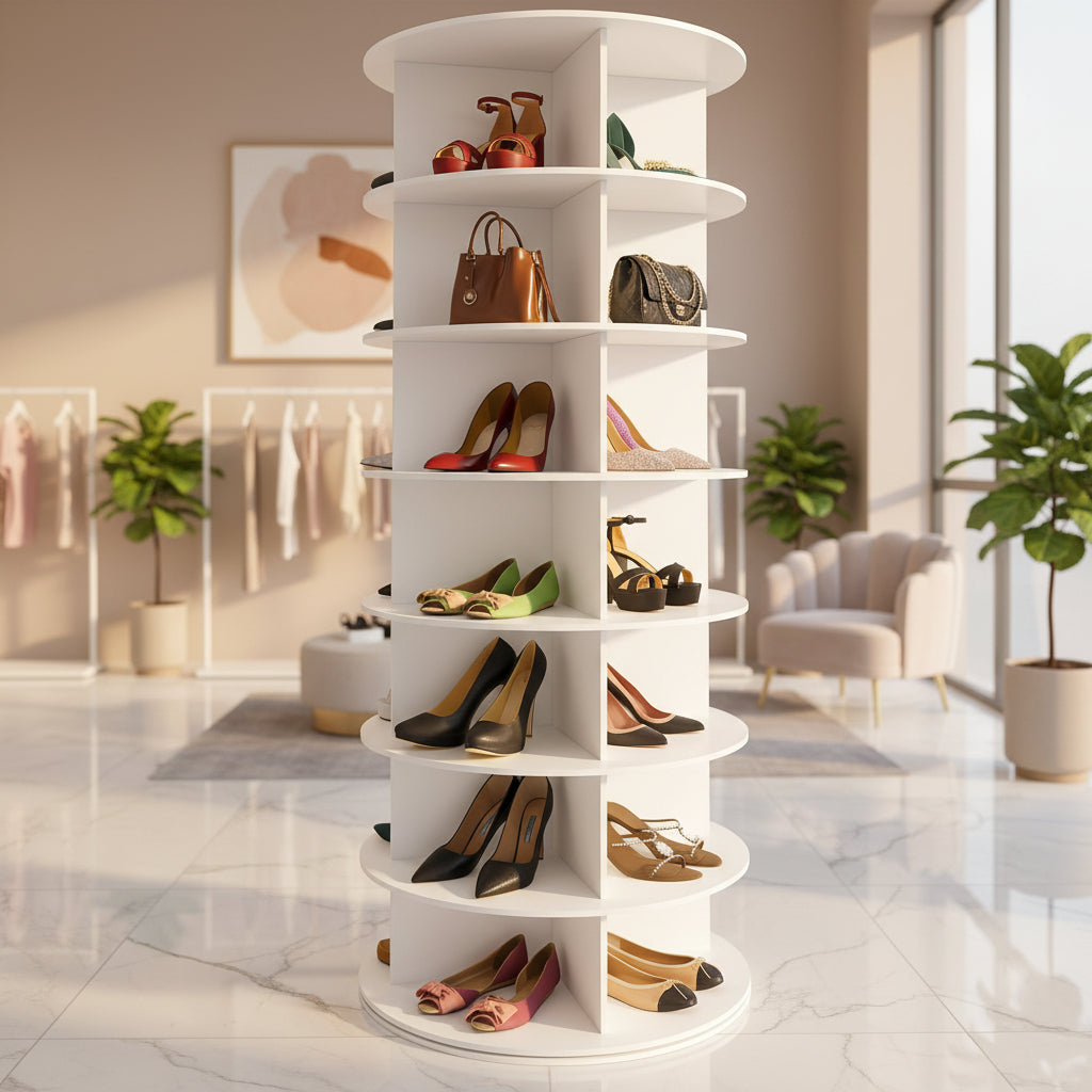 Space-Saving Vertical Shoe Organizer with 360° Rotation
