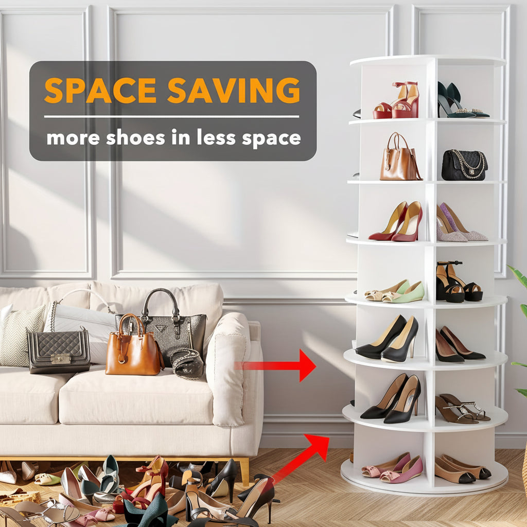 Space-Saving Vertical Shoe Organizer with 360° Rotation