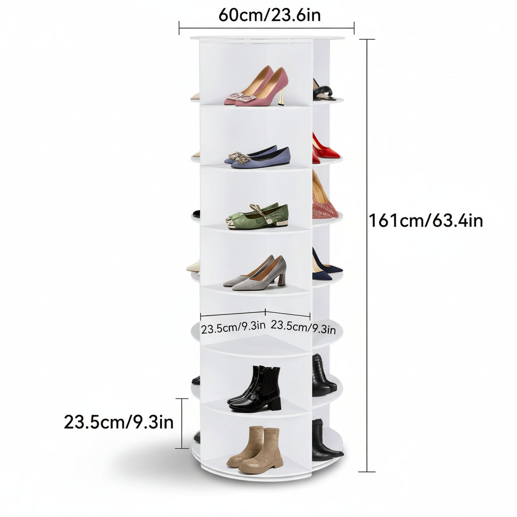 Space-Saving Vertical Shoe Organizer with 360° Rotation