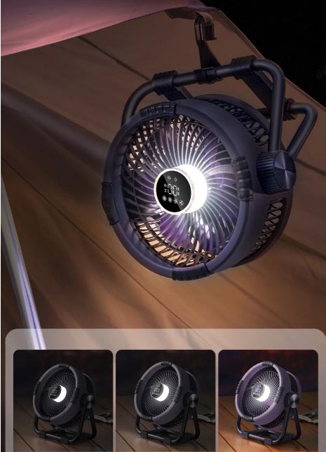 Portable 3-in-1 Camping Fan with LED Light and Power Bank for Outdoors