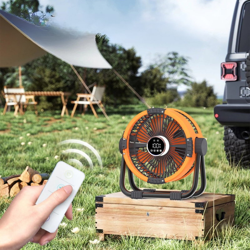LED Light Camping Fan with Rechargeable Power Bank – 20000mAh, 4 Speeds, Remote