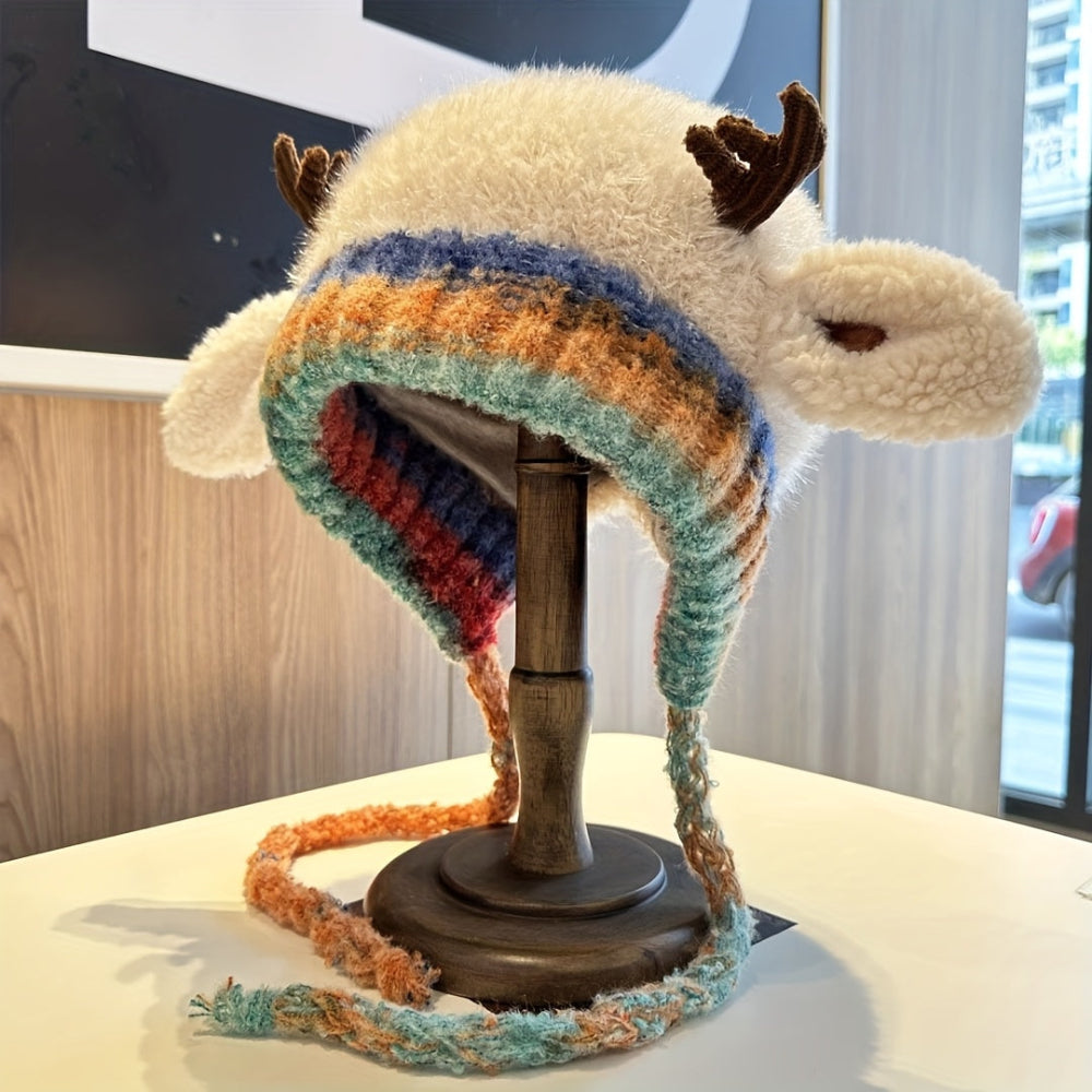 Cozy Winter Beanie with Playful Reindeer Ears