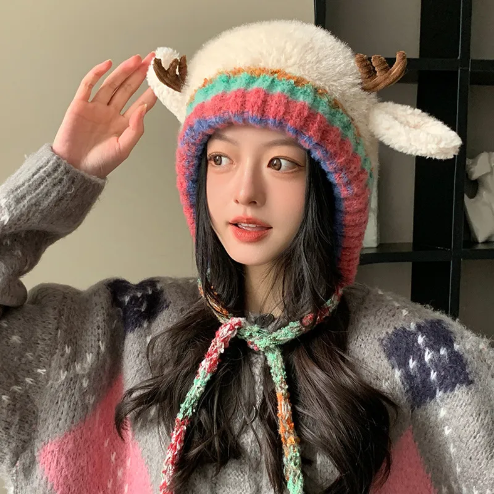 Cozy Winter Beanie with Playful Reindeer Ears
