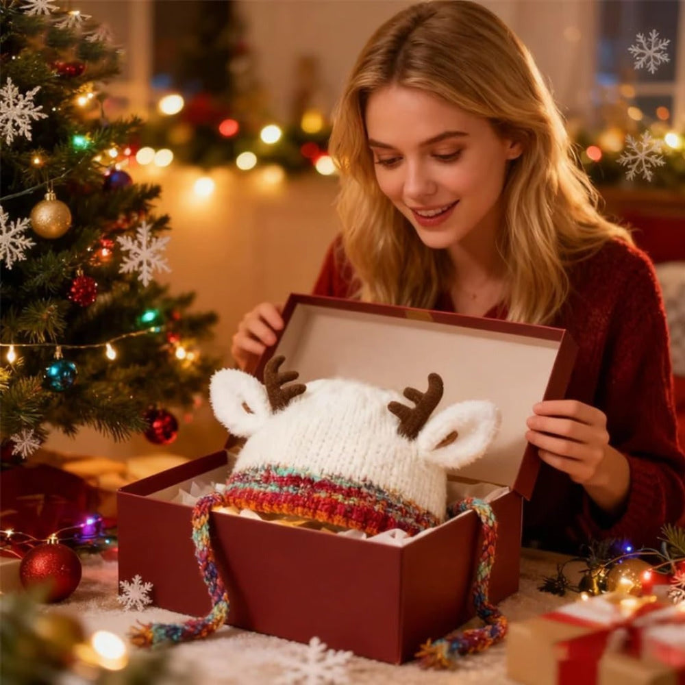 Cozy Winter Beanie with Playful Reindeer Ears
