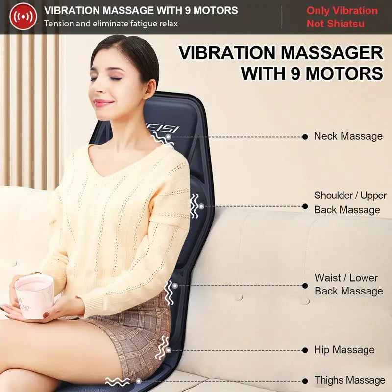 Chair Massager with Heat and Vibration | 9 Motor Shiatsu Design | Remote Control