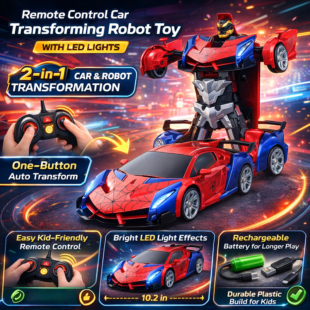 Transforming Robot Car with LED Lights - Remote Control Fun