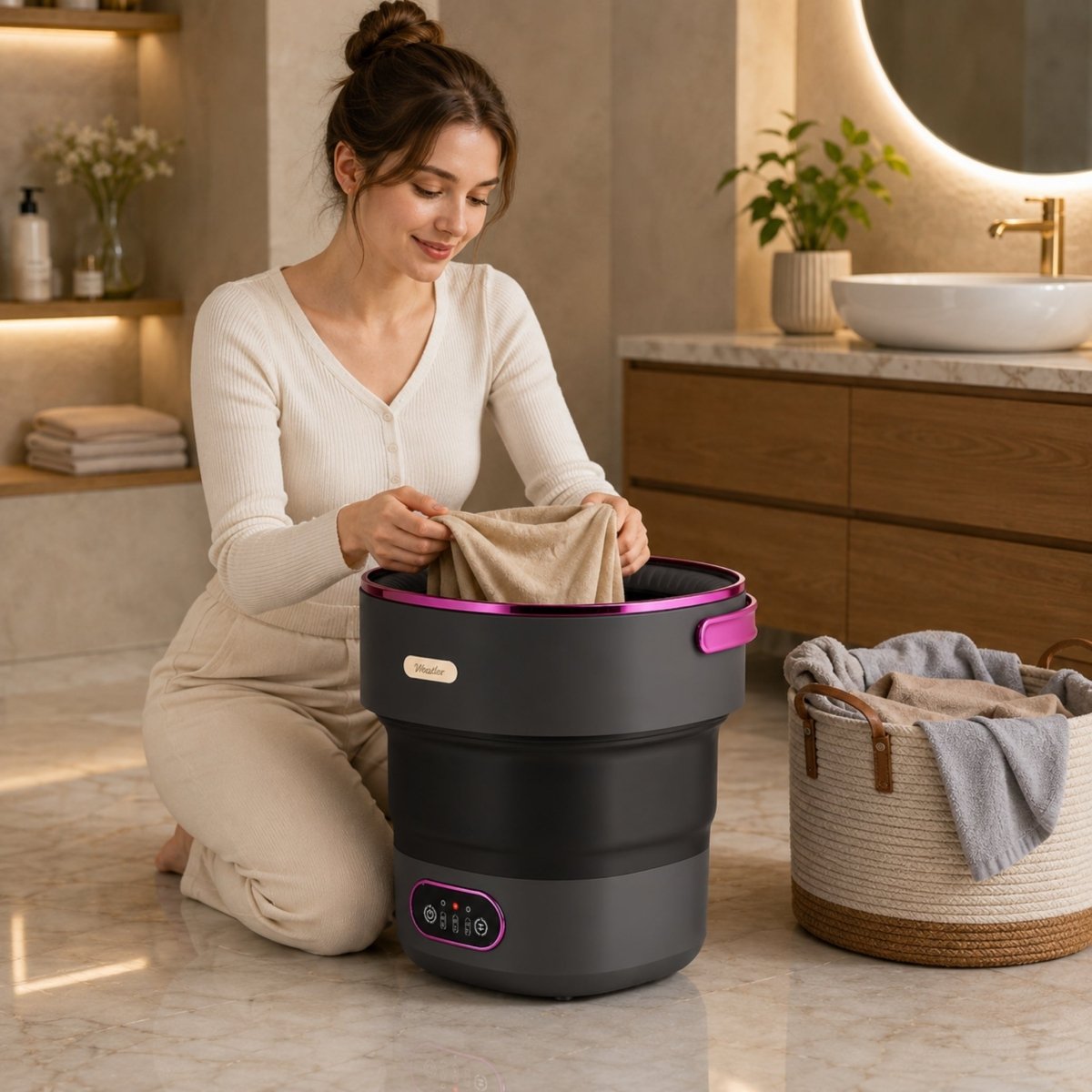 Portable Foldable Washing Machine with 5 Wash Settings and 40dB Noise Level
