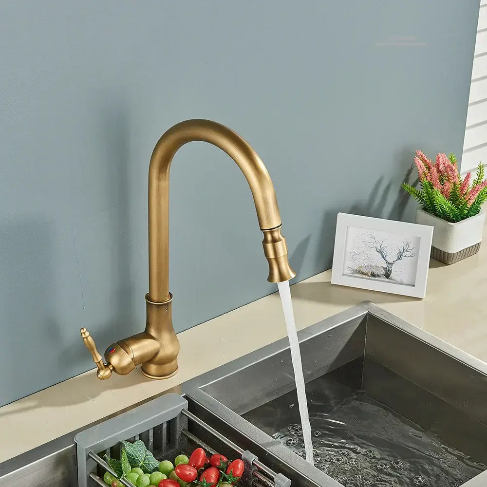 Classic Brass Kitchen Faucet with Swivel Spout