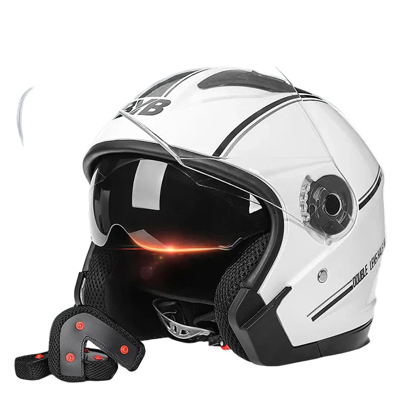 Lightweight Open-Face Motorcycle Helmet - Retro Style, Dual Lens, Anti-Fog Visor