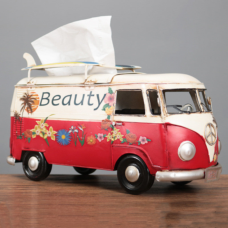 Handcrafted Flower Bus Tissue Holder - Colorful Retro Home Decor
