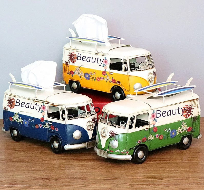 Handcrafted Flower Bus Tissue Holder - Colorful Retro Home Decor