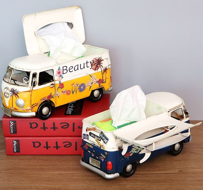 Handcrafted Flower Bus Tissue Holder - Colorful Retro Home Decor
