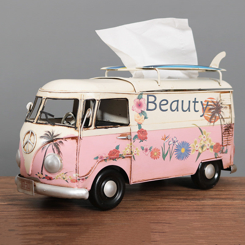 Handcrafted Flower Bus Tissue Holder - Colorful Retro Home Decor