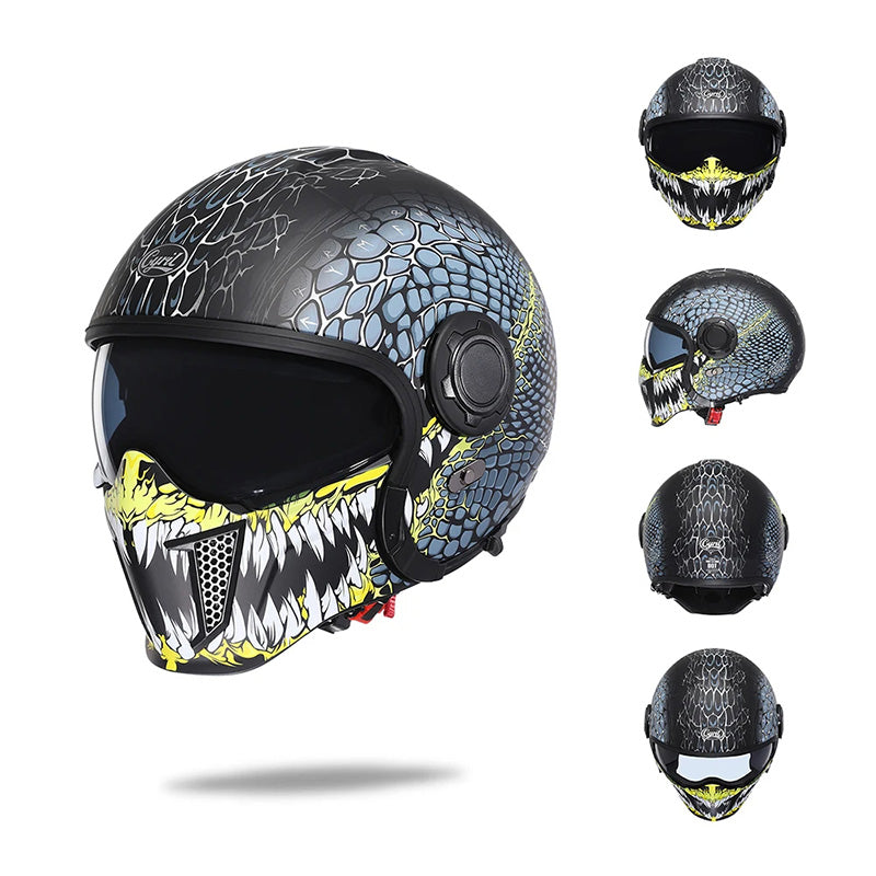 Vintage Motorcycle Helmet with Detachable Chin Guard – Retro Modular Design, DOT & ECE Certified