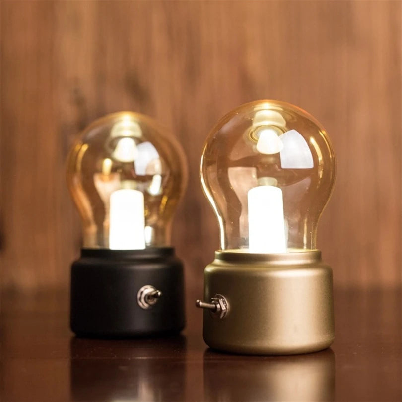 Vintage-Style Rechargeable LED Lamp with USB Charging Port