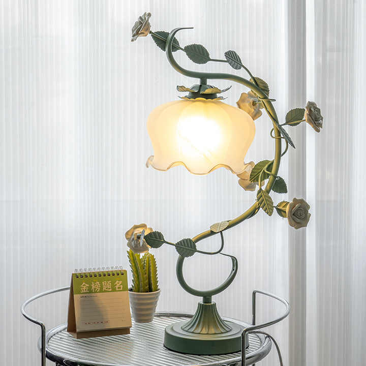 Decorative Table Lamp | Handcrafted Rose Petal Shade | Glass & Floral Frame | Ambient Lighting