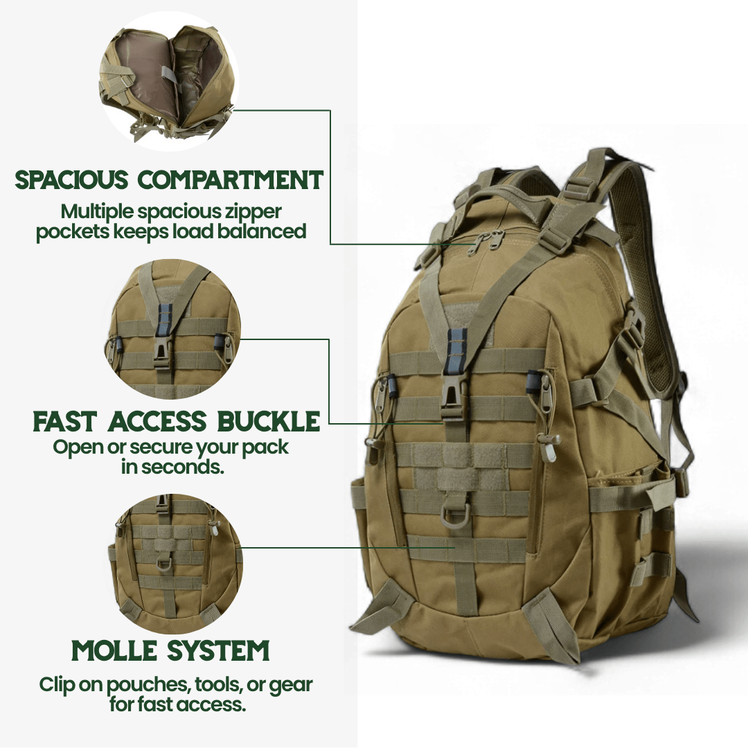 Tactical 40L Backpack with MOLLE System & Water-Resistant Material