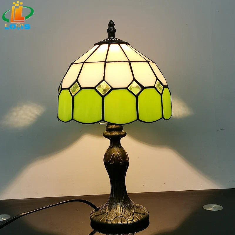 8" Nordic Plaid Table Lamp Modern Bedside Desk Light Green Purple Yellow Girls