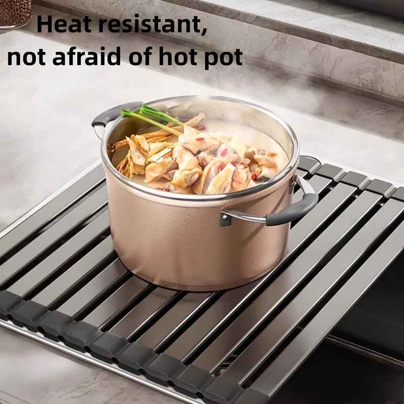 Space-Saving Rollable Drain Shelf for Kitchen Sink