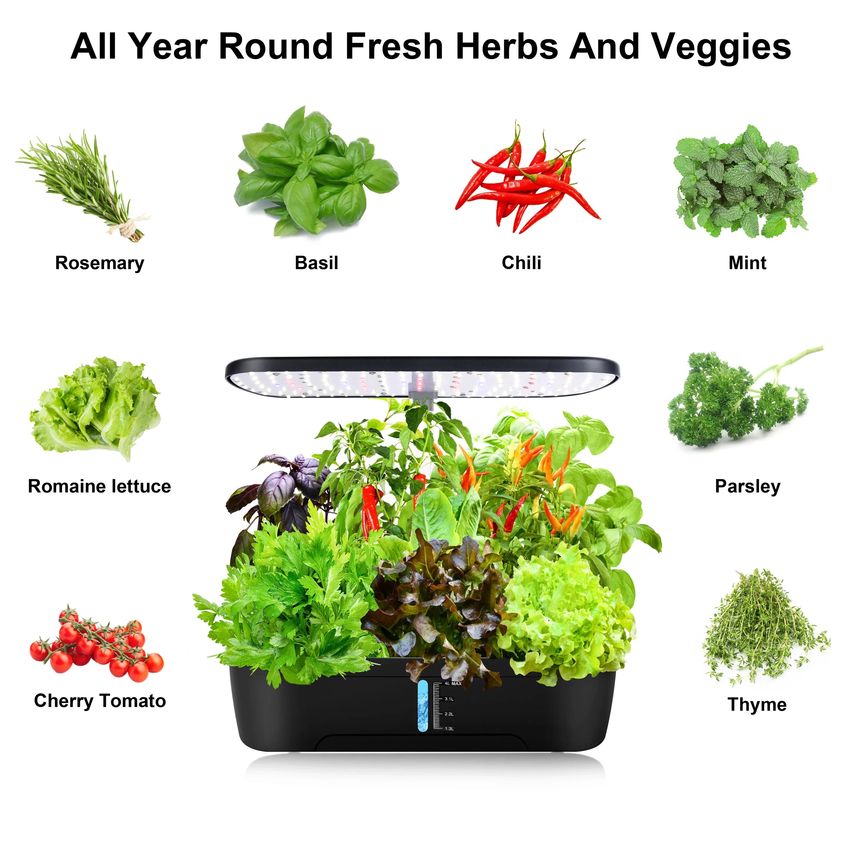 12-Pod Indoor Hydroponic Herb Garden with Smart Timer & LED Light