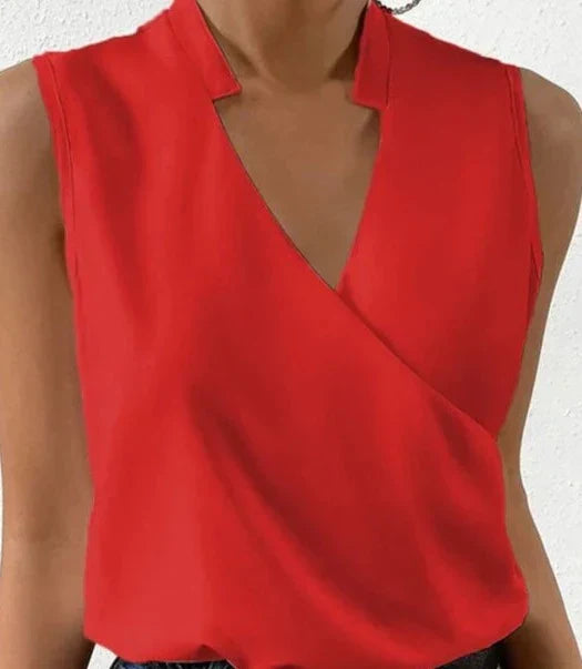 Women's Sleeveless V-Neck Wrap Blouse | Polyester Blend with Stretch | Criss-Cross Front | Comfortable Fit