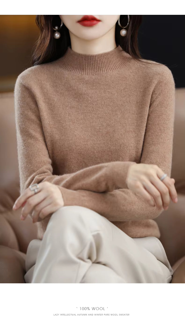 LuxeMerino Women's 100% Pure Wool Sweater for Chillier Days