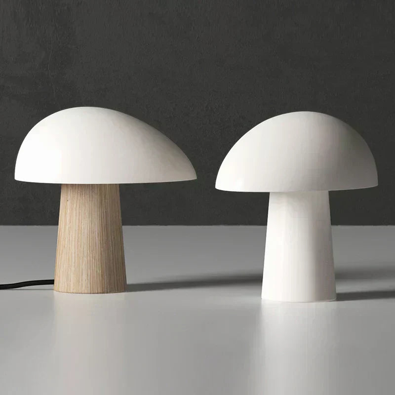 Haven Glow Mushroom Lamp with Natural Wood Finish