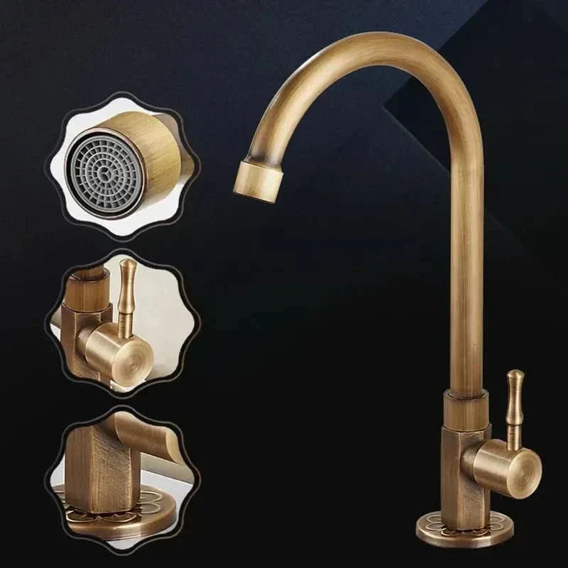 Elegant Brass Kitchen Tap with Classic Swan Neck Design