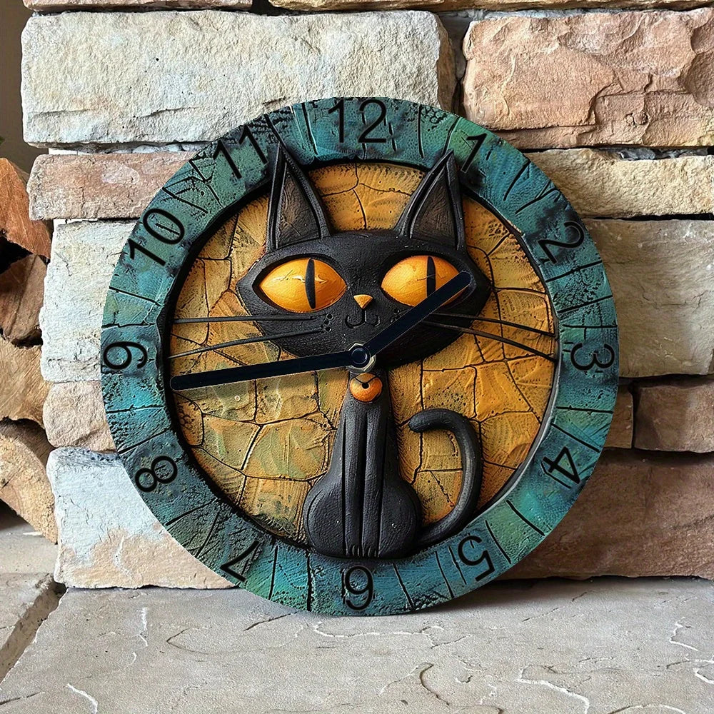 Cat Motif Wall Clock – Elegant Aluminum Design Wall Clock for Living Room, Kitchen, and Office
