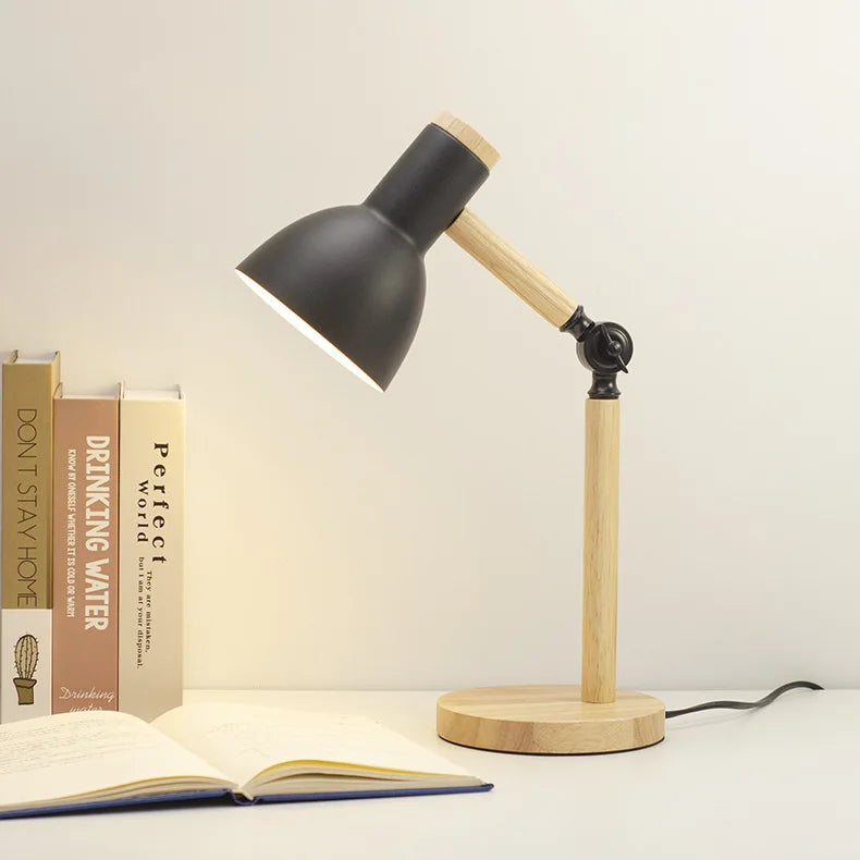 Adjustable Natural Wood Desk Lamp for Eye Comfort