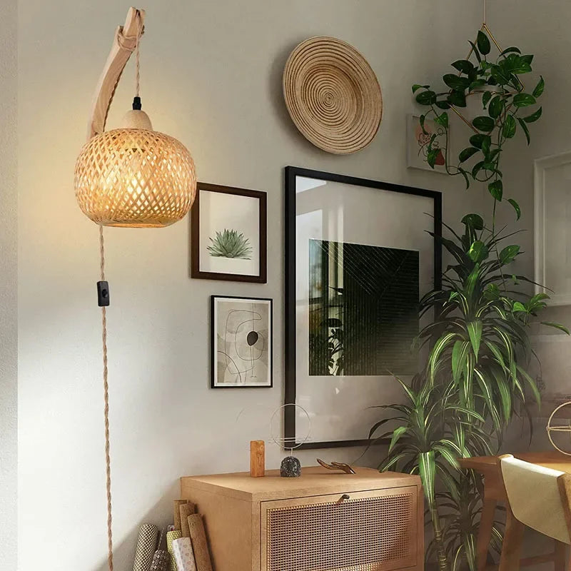 Natural Weave Wall Lantern - Handcrafted Rattan Light Fixture