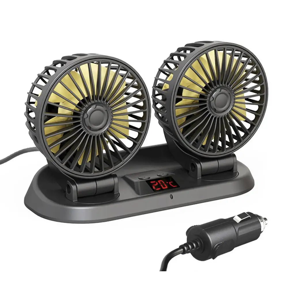 12V Car Dual Fan | Adjustable Airflow & Temperature Display