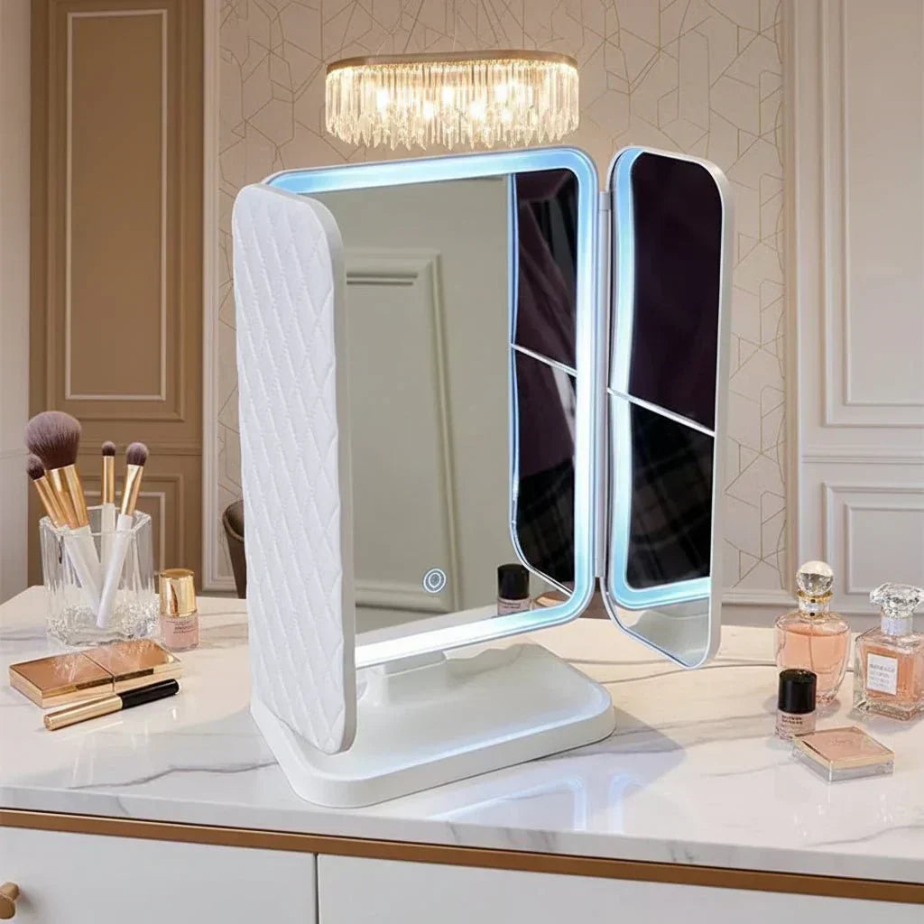 IllumiView Tri-Fold LED Mirror with Customizable Lighting