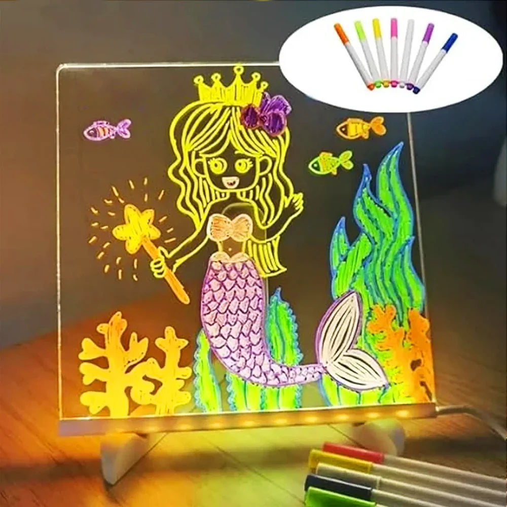 Interactive LED Drawing Board with 7 Color Pens for Kids