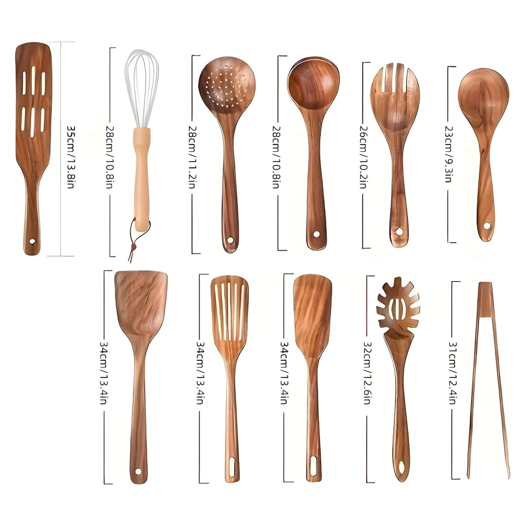 11-Piece Kitchen Utensil Collection – Includes Whisk in Wood