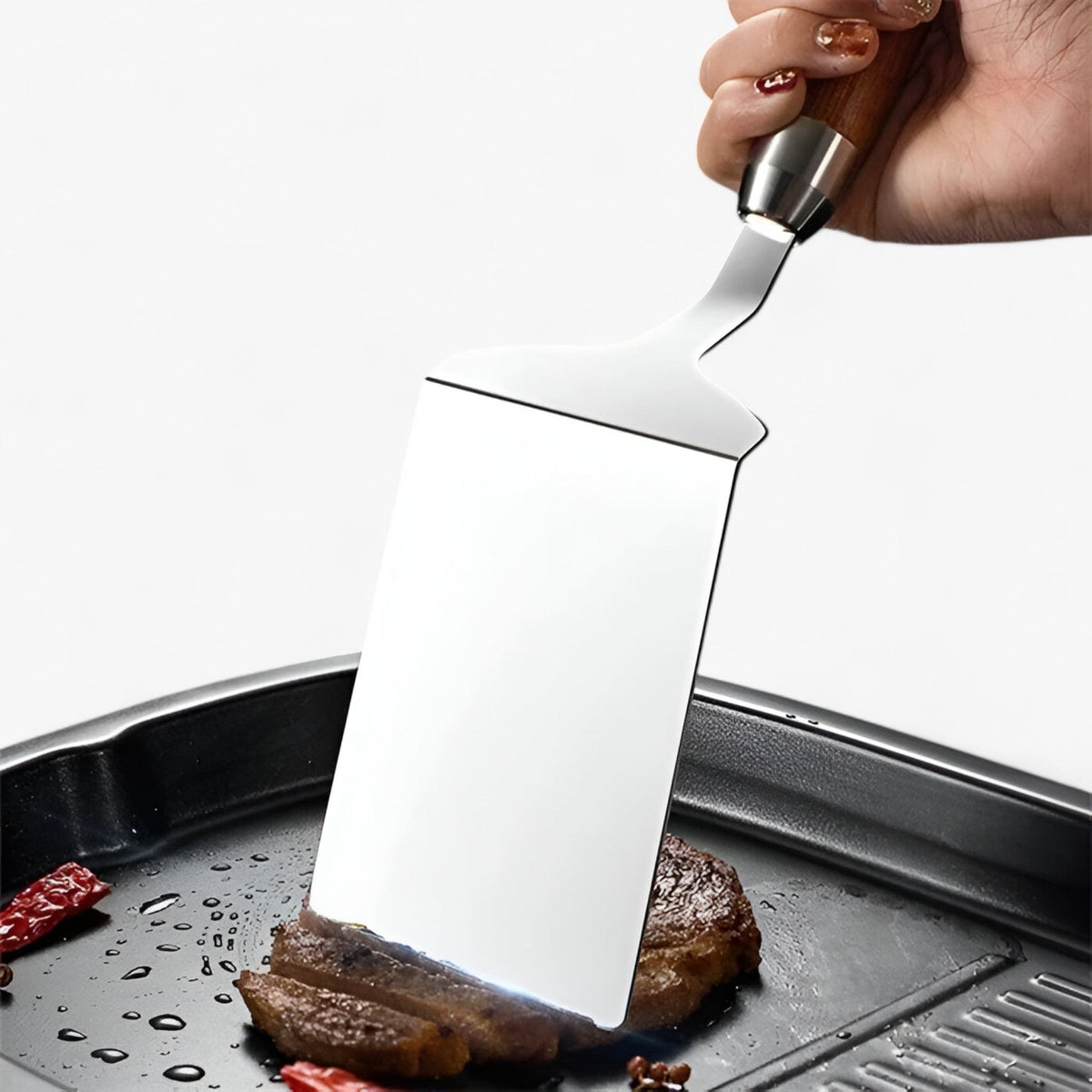 Wooden Handle Square Turner – Accurate Flipping for Grilling and Cooking